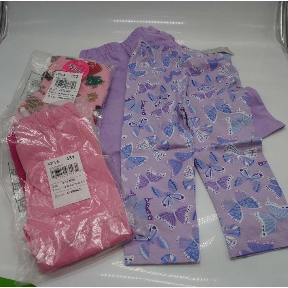Lot of 5 Baby Toddler Leggings Butterfly Pink Purple 9-12M, 12-18M, 18-24M NEW